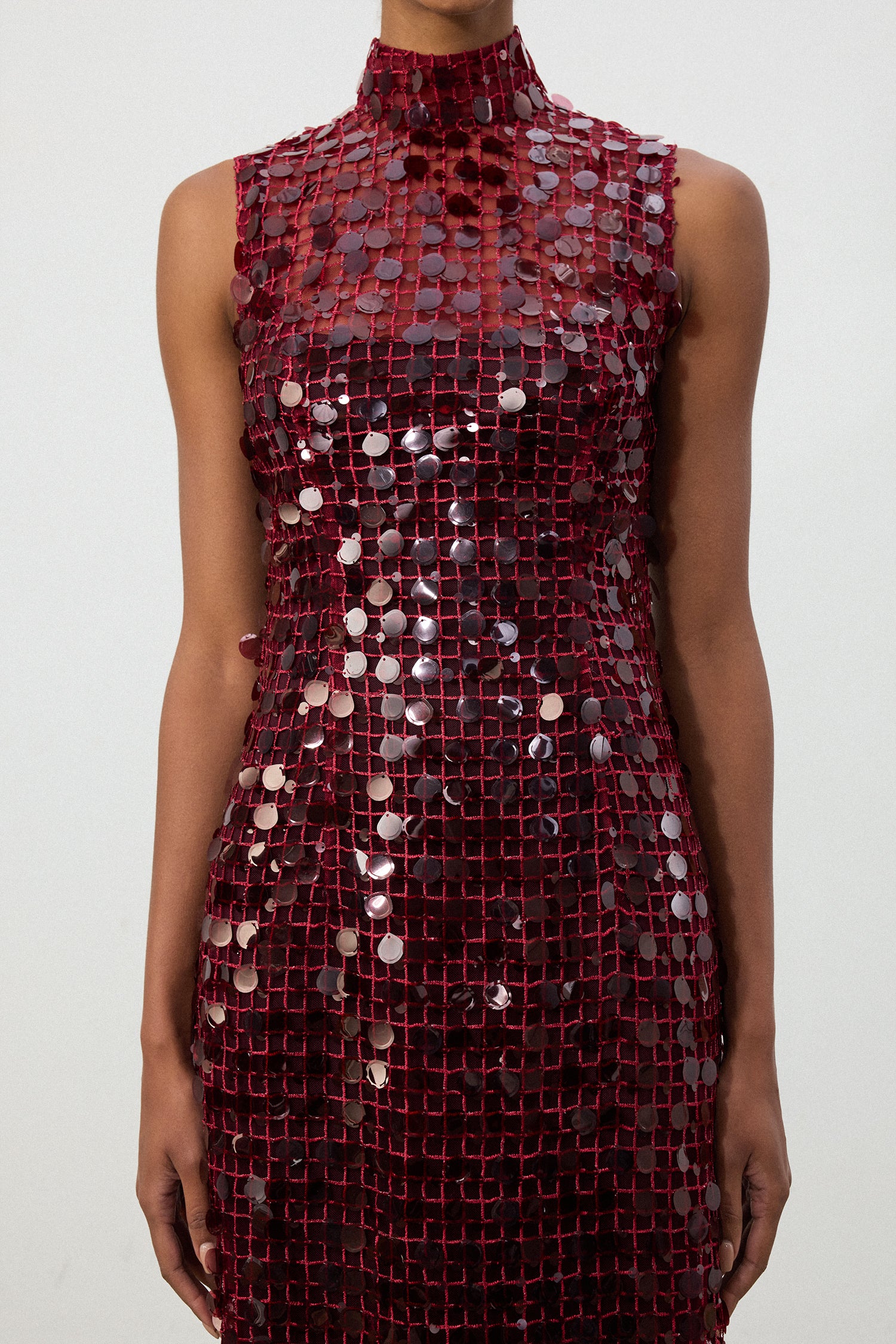 Burgundy Sequin High Neck Maxi Dress	