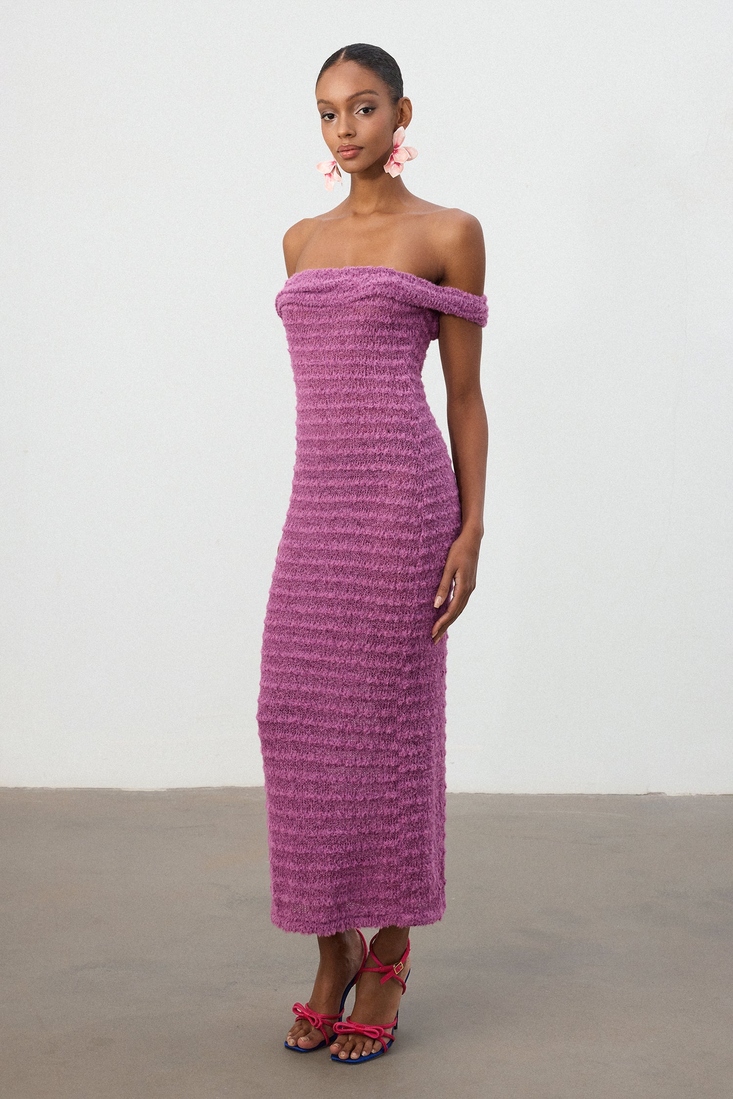 Blossom Purple Textured Strapless  Dress	