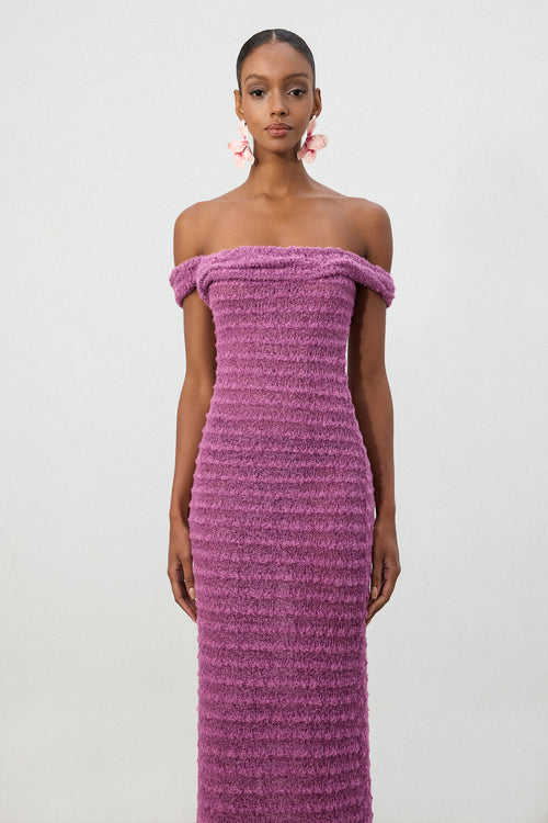 Blossom Purple Textured Strapless  Dress	
