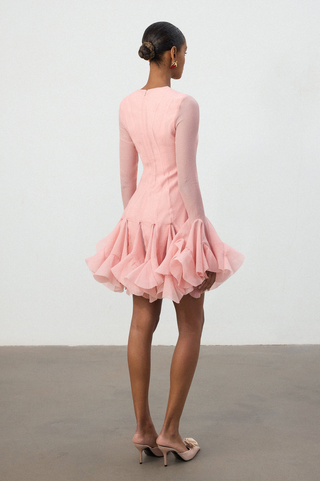 Blush Pink Ruffle Hem Semi-Sheer Mini Dress	