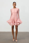 Blush Pink Ruffle Hem Semi-Sheer Mini Dress	