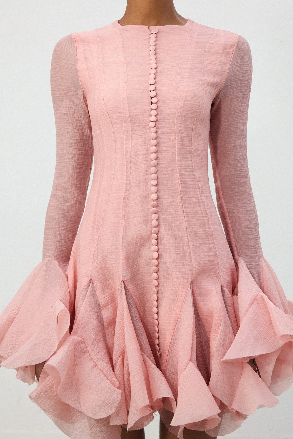 Blush Pink Ruffle Hem Semi-Sheer Mini Dress	