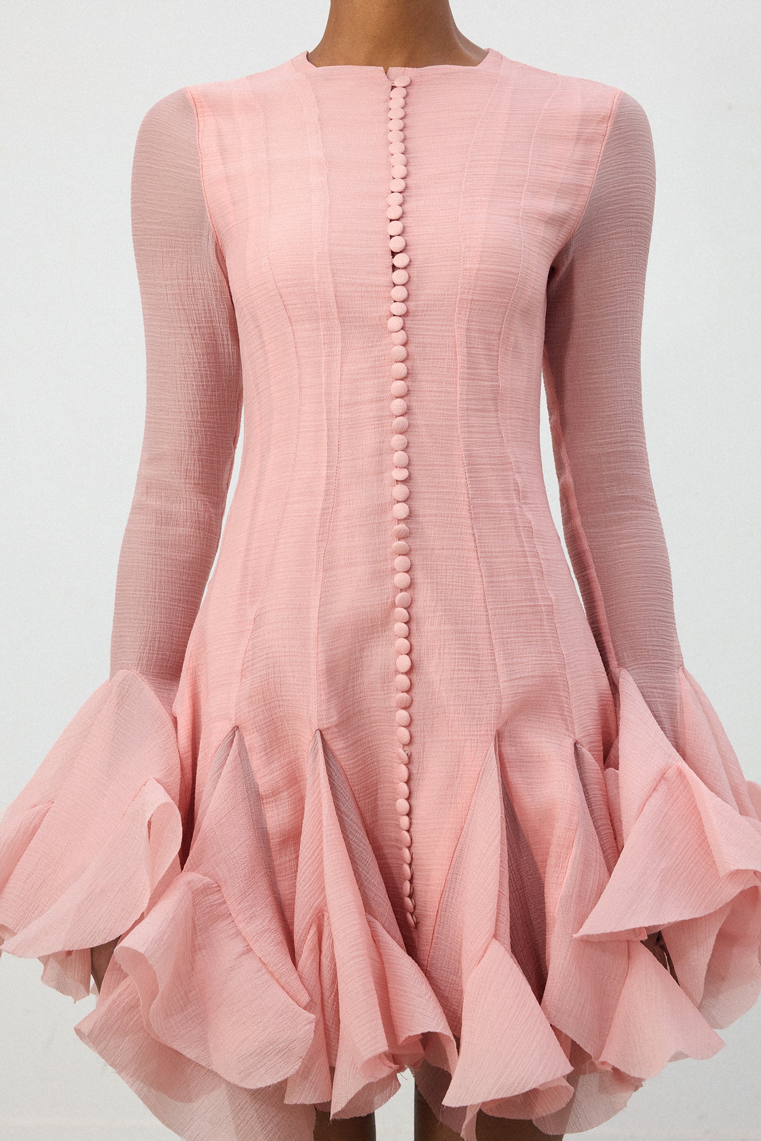Blush Pink Ruffle Hem Semi-Sheer Mini Dress	