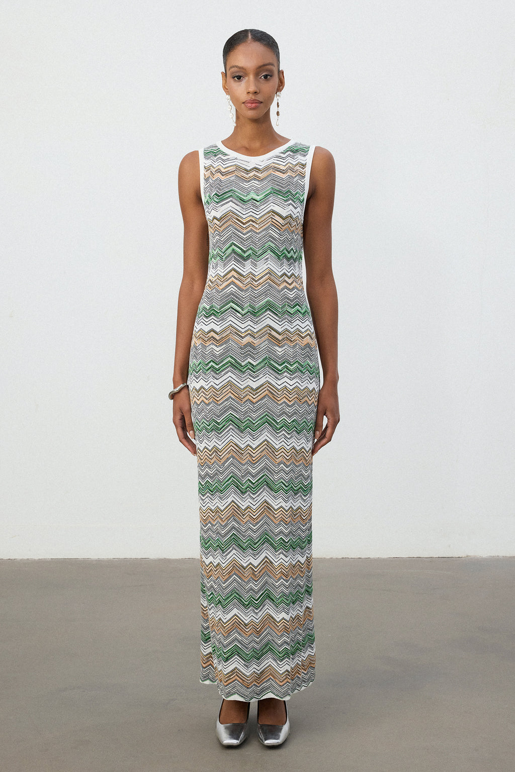 Earthy Chevron Knit Sleeveless Maxi Dress	