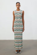Earthy Chevron Knit Sleeveless Maxi Dress	