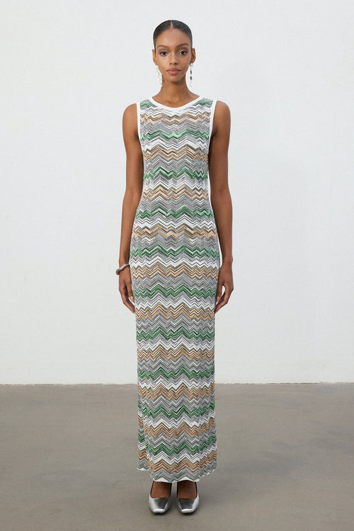 Earthy Chevron Knit Sleeveless Maxi Dress	