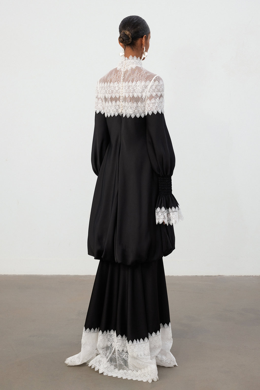 Romantic Lace-Trim Black Floor-Length Skirt	