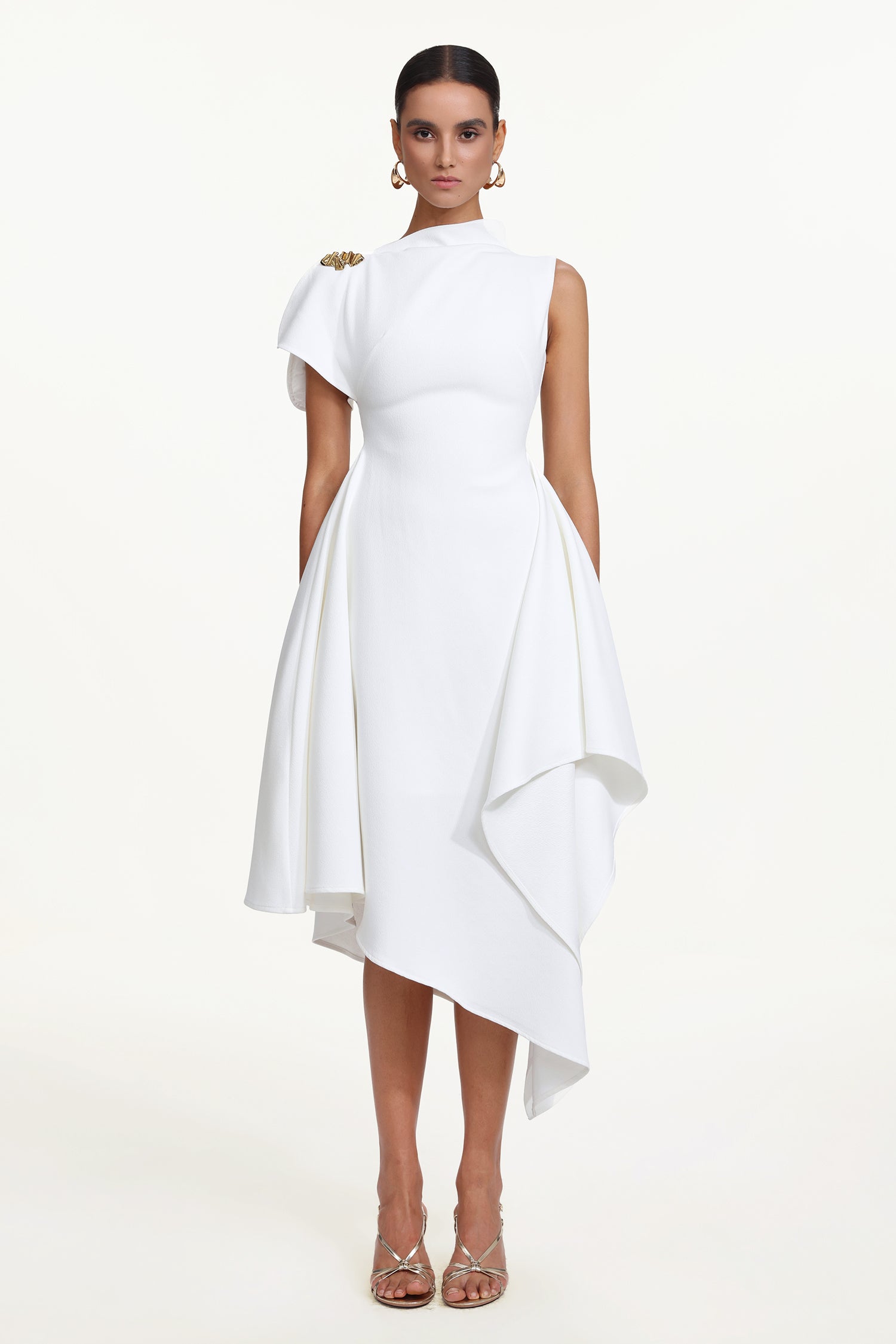 Weren Elegant Contour High Neck Asymmetric Maxi Dress	