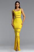 Shanley Chic Contour Sleeveless Beaded Fringe Bandage Maxi Dress