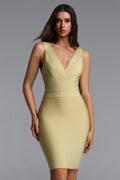 Muera Classic Contour V Neck Sleeveless Bandage Midi Dress	