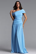 Gamora Elegant Contour One Shoulder Ruched Maxi Dress	