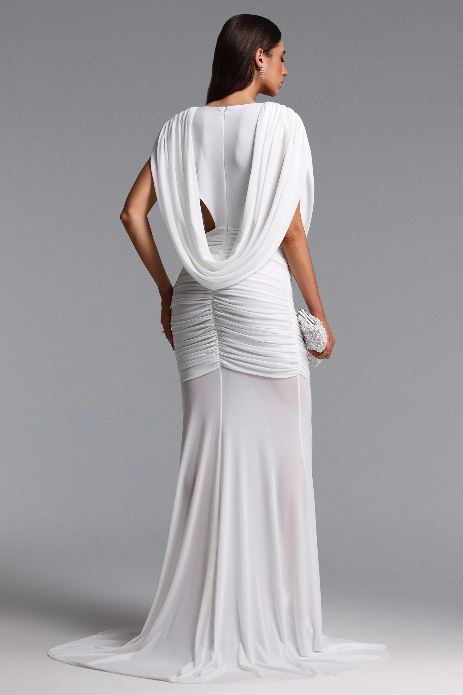 Glenda Chic Contour Ruched Drape Knit Maxi Dress	