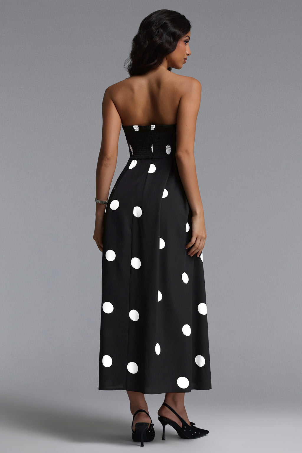 Marley Elegant Tailored Sleeveless Polka Dot Woven Maxi Dress	