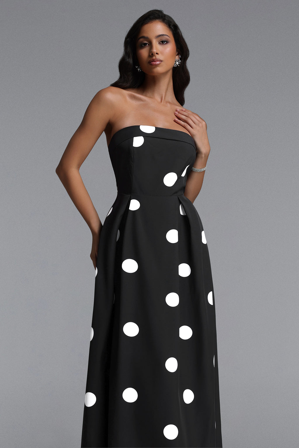 Marley Elegant Tailored Sleeveless Polka Dot Woven Maxi Dress	
