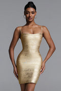 Racaco Classic Contour Metallic Bandage Mini Dress	