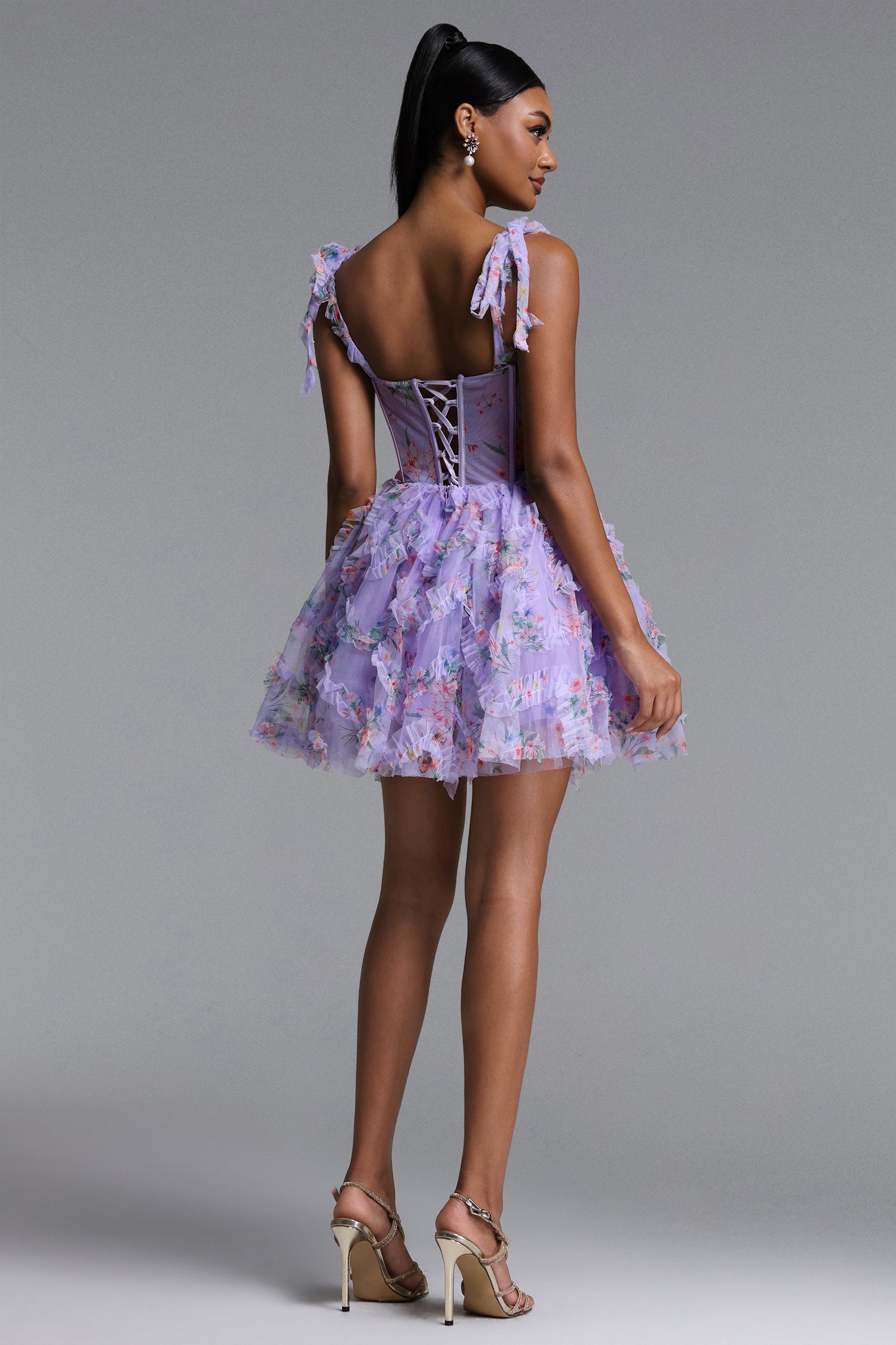 Mitra Romantic Tailored Floral Print Corset Mini Dress	
