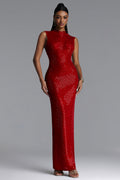 Darcel Romantic Contour Sleeveless Crystal Red Maxi Dress	