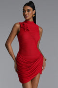 Zurri Romantic Contour Sleeveless Ruched Floral Mesh Mini Dress	