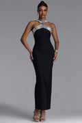 Riza Chic Contour Halter Rhinestone Bandage Maxi Dress	