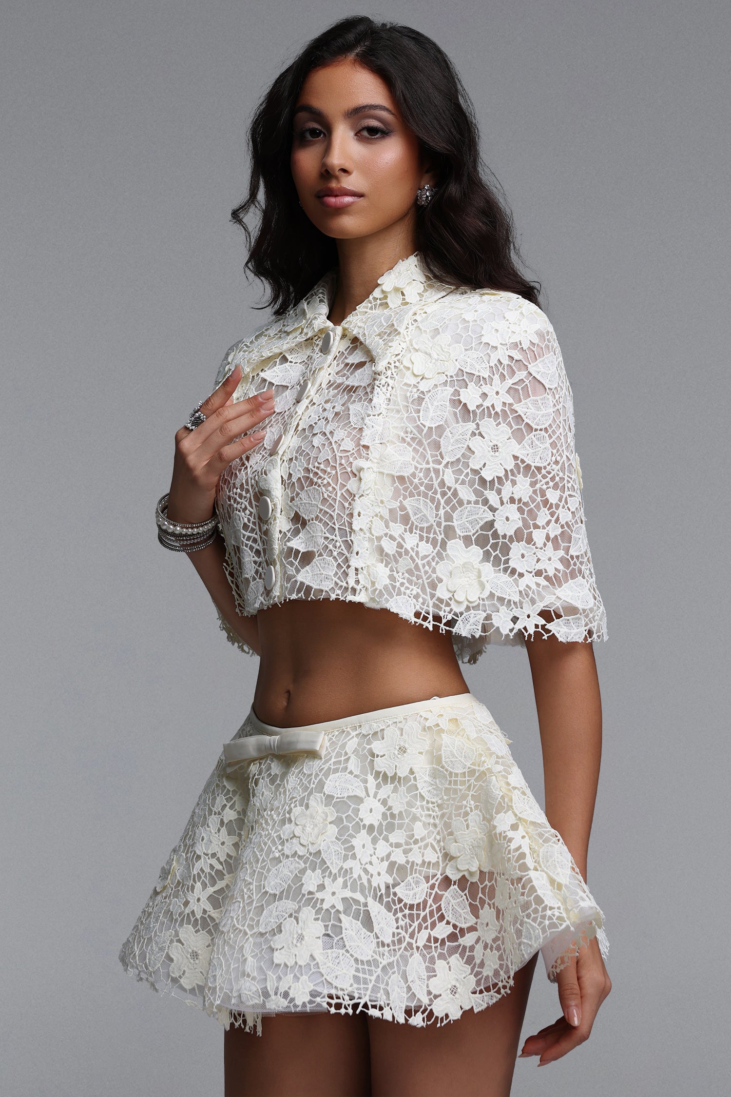 Sarah Chic Short Sleeve Lace  Top Or Skirt Two Piece Set	