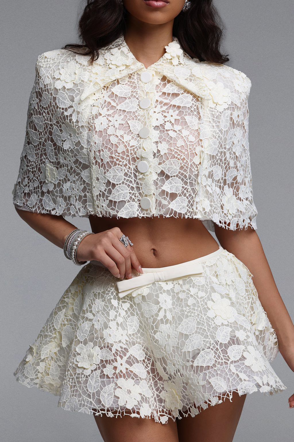 Sarah Chic Short Sleeve Lace  Top Or Skirt Two Piece Set	