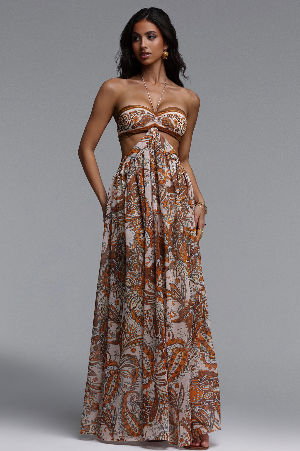 Polasa Resort Flowy Sleeveless Floral Print Chiffon Maxi Dress	