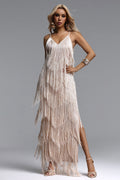 Alex Classic Contour V Neck Layered Fringe Bandage Maxi Dress	