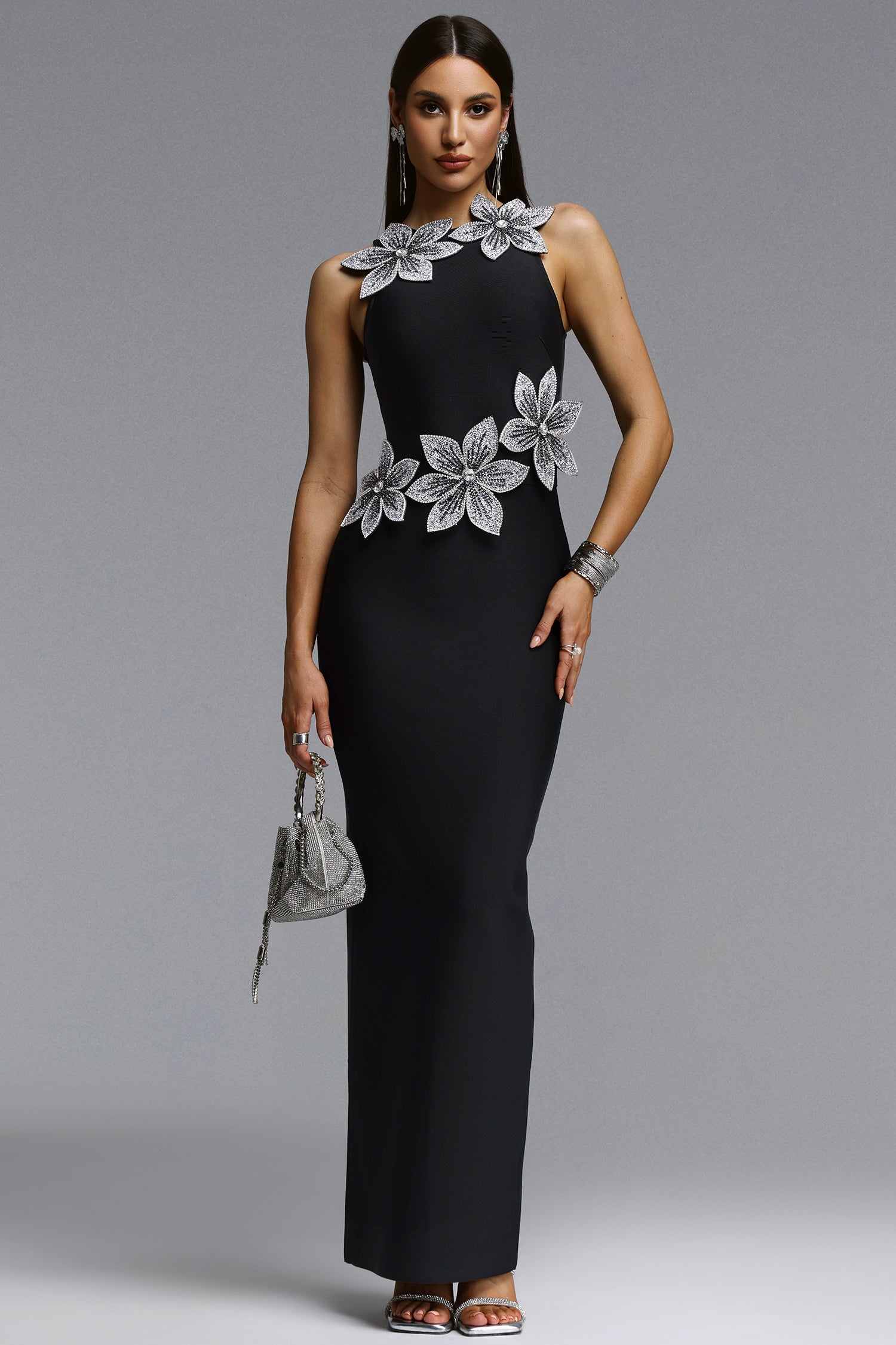 Whetu Elegant Contour Floral Bandage Maxi Dress	