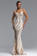 Gemma Chic Contour V Neck Sequin Stripe Maxi Dress	
