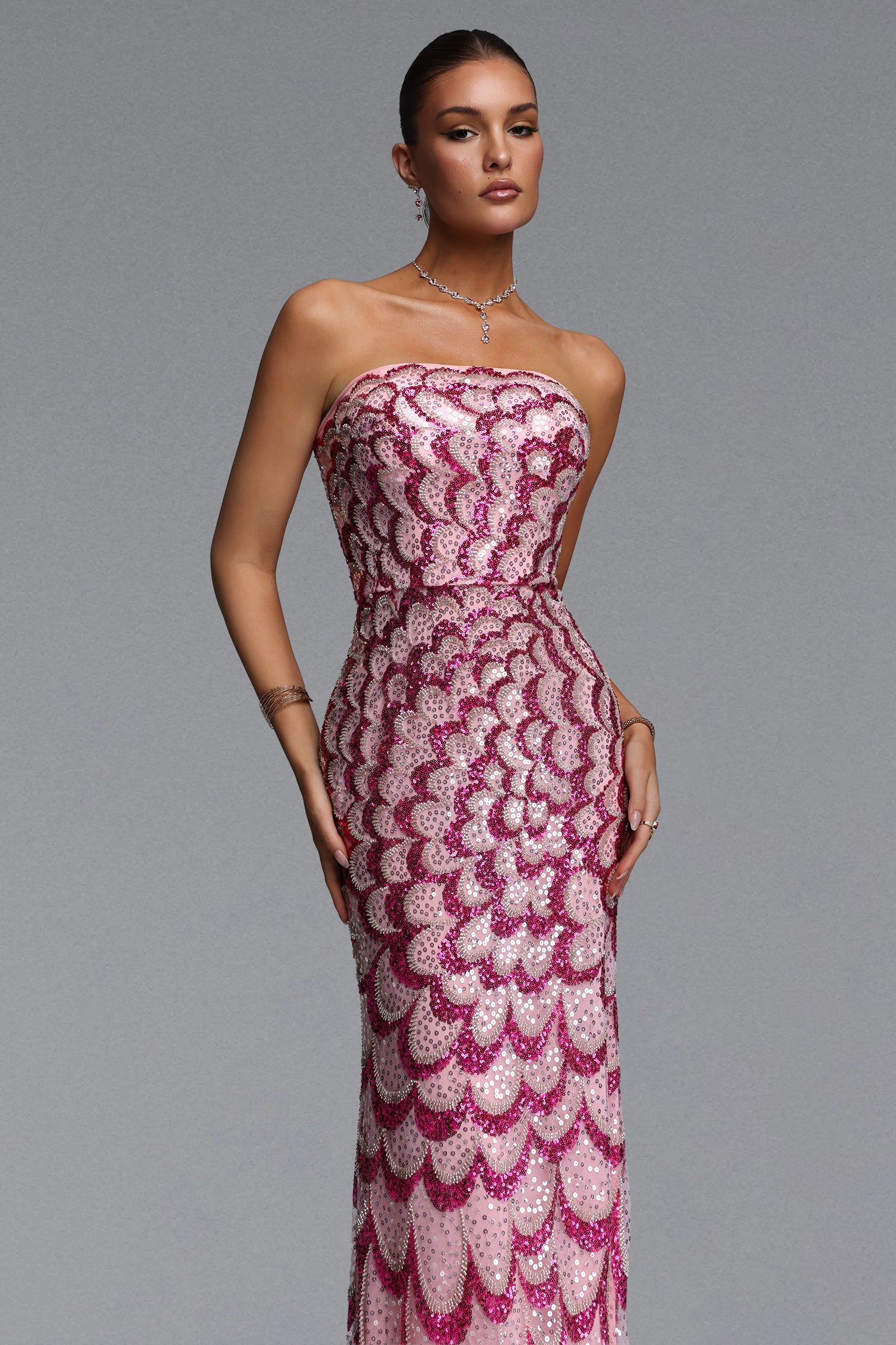 Facia Romantic Contour Strapless Sequin Maxi Dress	
