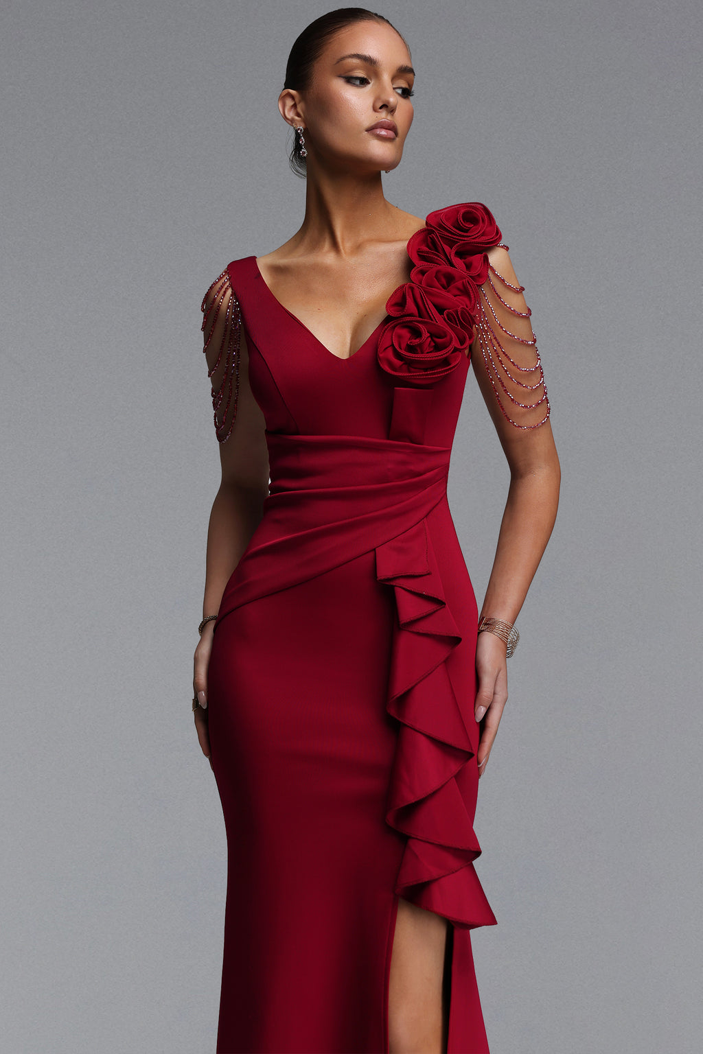 Mercy Romantic Contour V Neck Pleated Floral Maxi Dress	