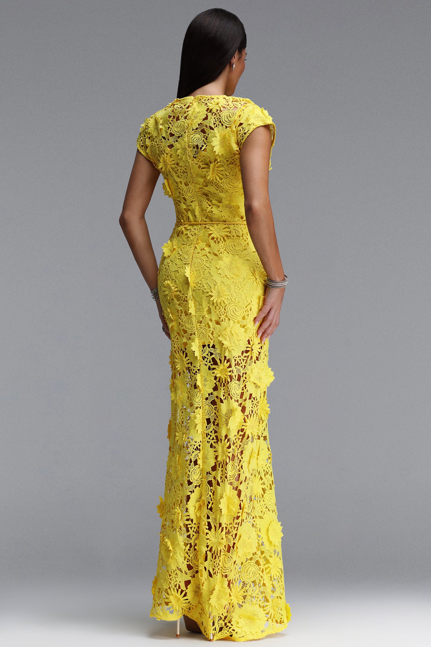 Martha Resort Flowy Short Sleeve Floral Lace Maxi Dress	