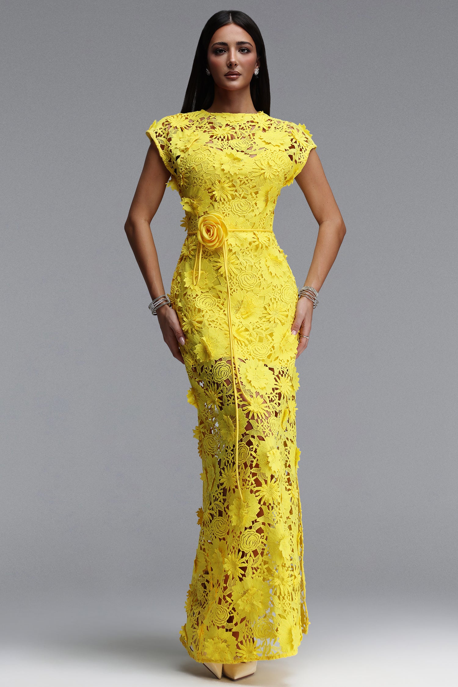 Martha Resort Flowy Short Sleeve Floral Lace Maxi Dress	