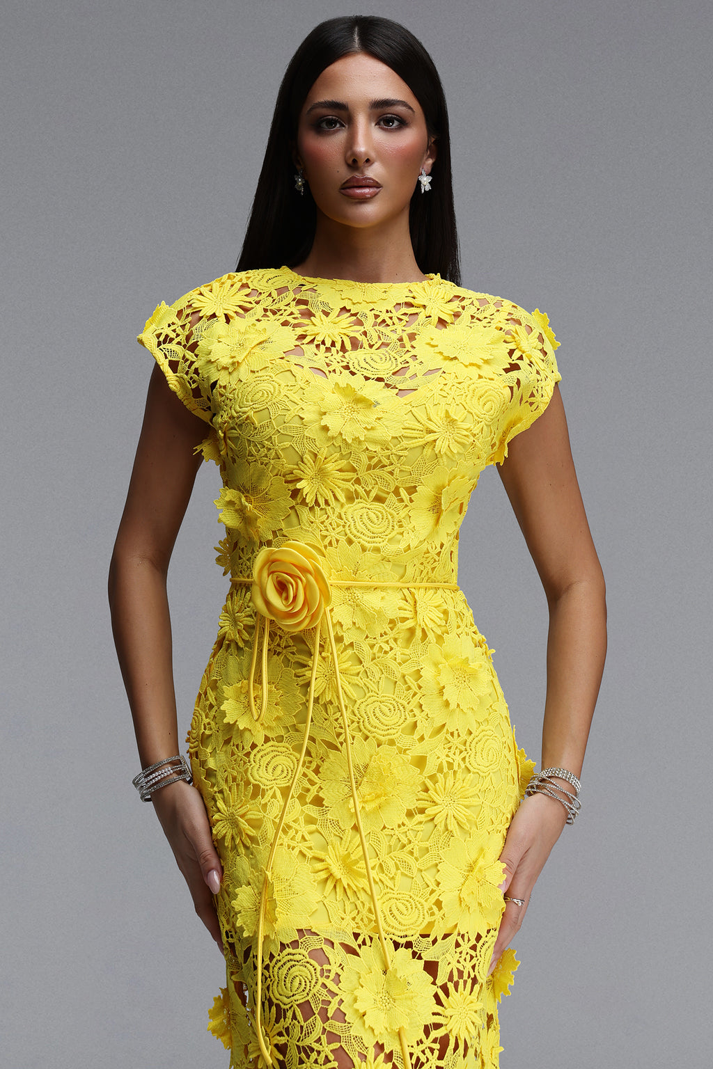 Martha Resort Flowy Short Sleeve Floral Lace Maxi Dress	