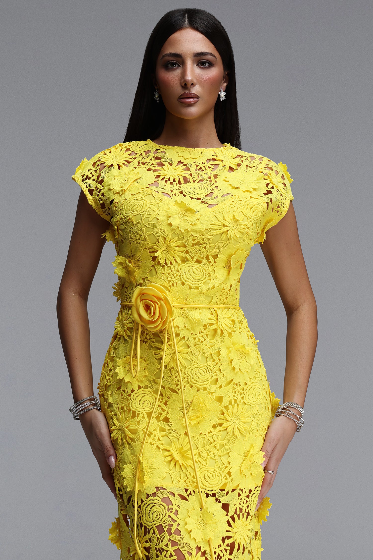 Martha Resort Flowy Short Sleeve Floral Lace Maxi Dress	