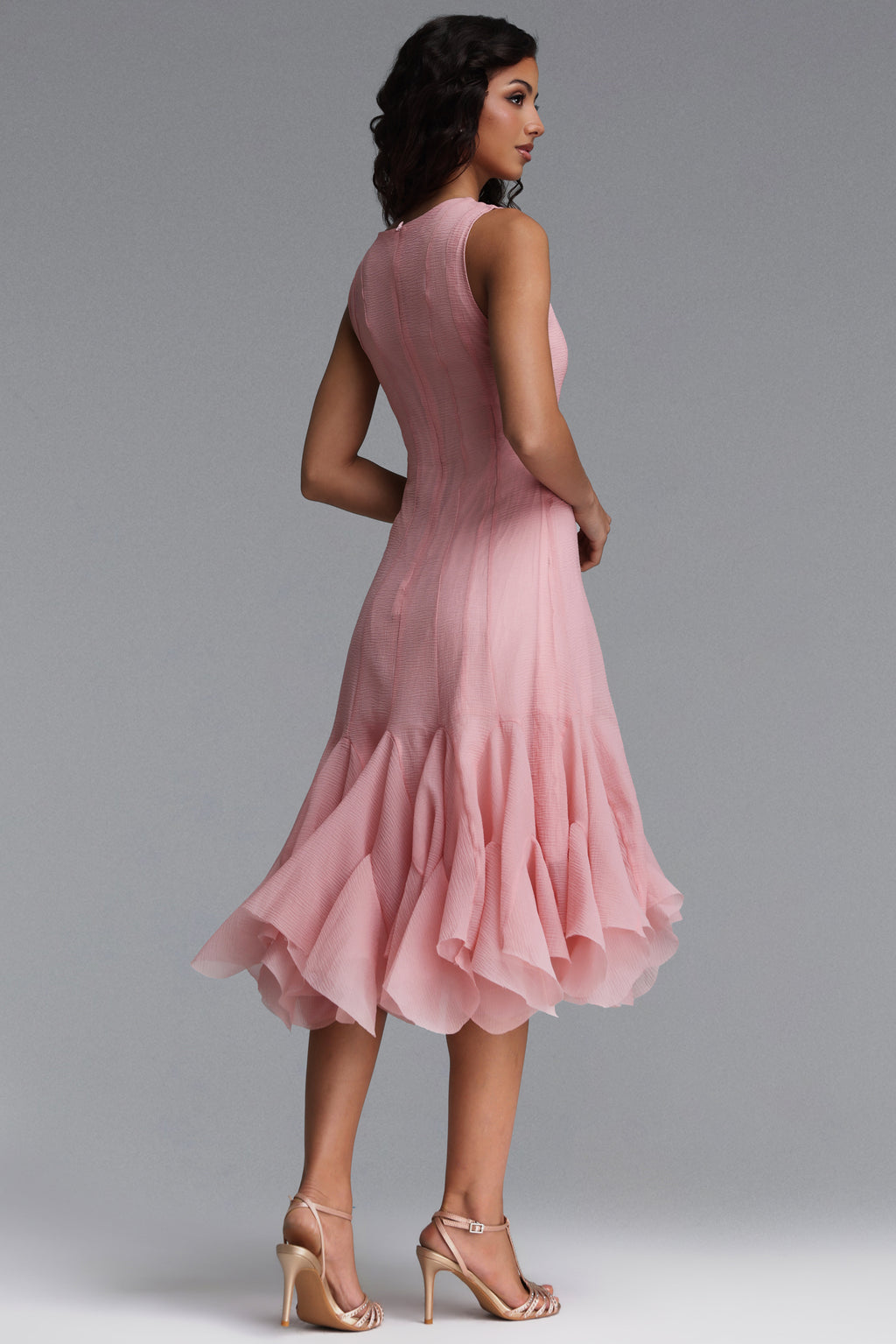 Ethel Resort Flowy Round Neck Sleeveless Ruffle Chiffon Maxi Dress	