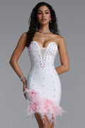 Sadala Chic Feather Floral Strap Bandage Mini Dress	