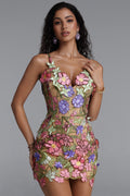 Magdalena Romantic Multicolor Floral Spaghetti Strap Floral Mini Dress	