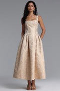 Rahel Classic Tailored Square Neck Floral Jacquard Woven Maxi Dress	