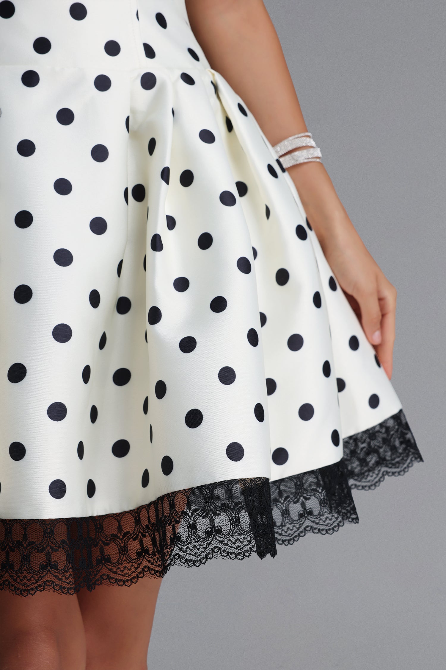 Rizza Classic Tailored Square Neck Lace Trimmed Polka DotWoven Mini Dress	