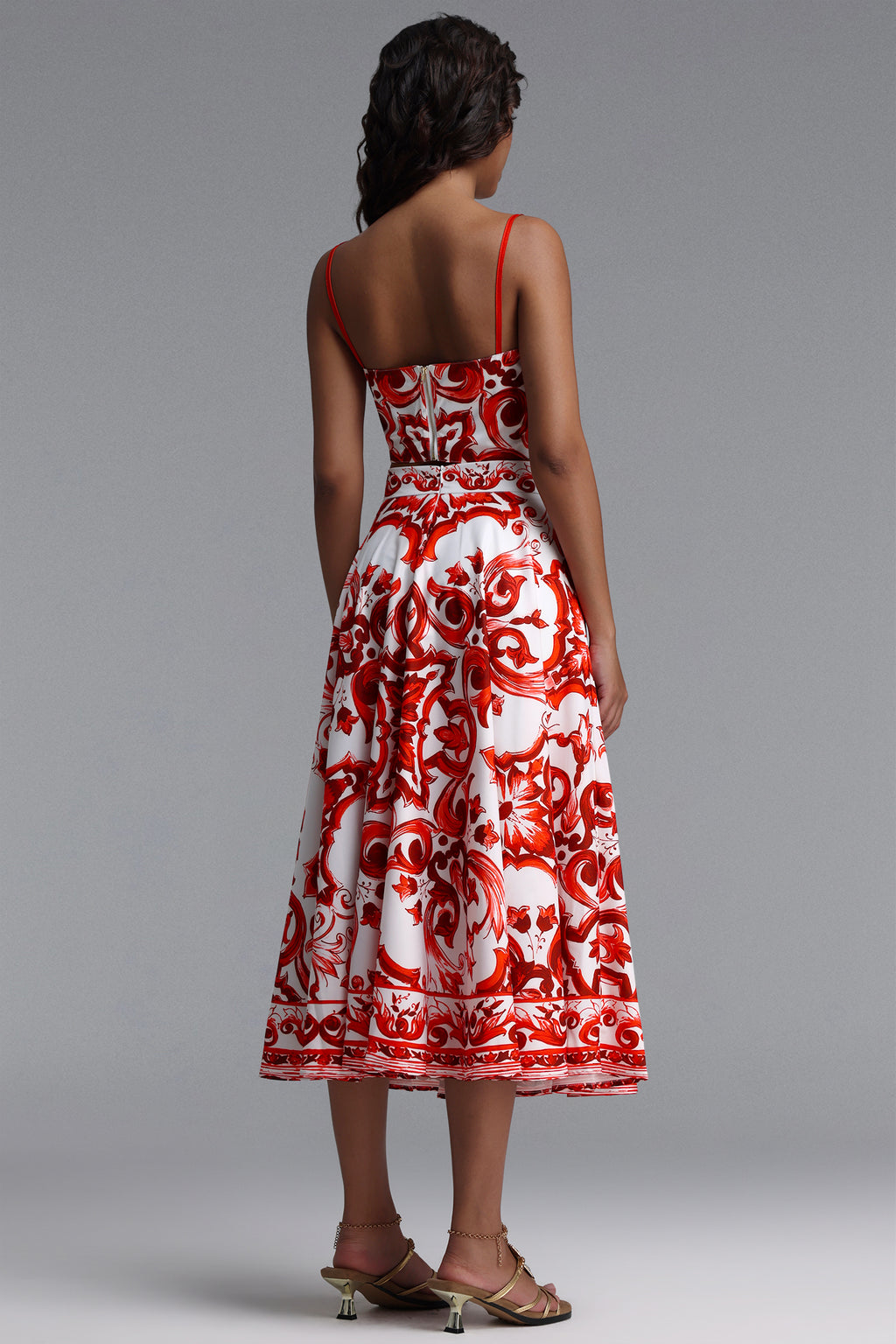 Kaona Halter Floral Printed Red Top And Skirt Two-Piece Set	
