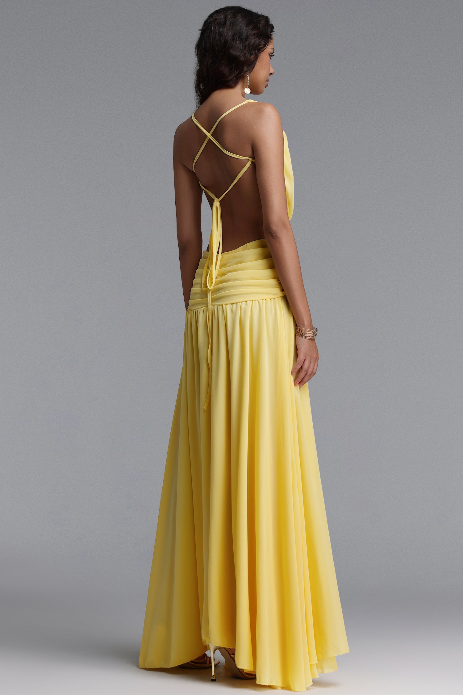 Ivanna Resort Flowy V Neck Sleeveless Slit Woven Maxi Dress	