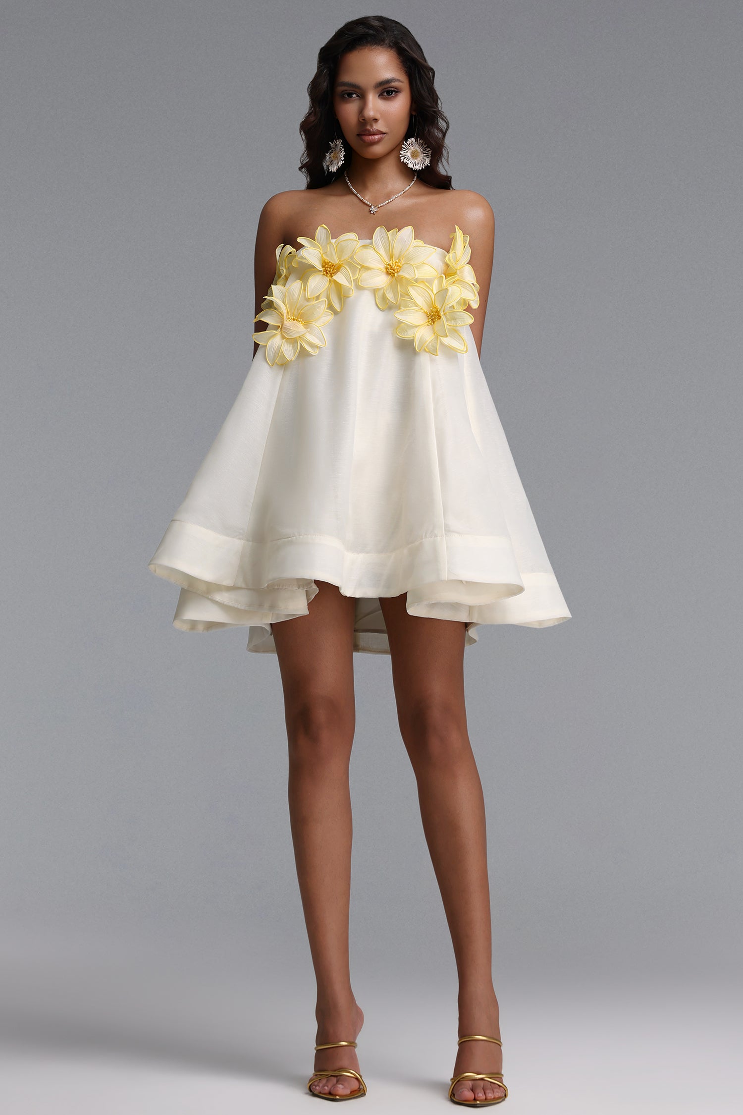 Johe Resort Flowy Sleeveless Floral Organza Mini Dress	