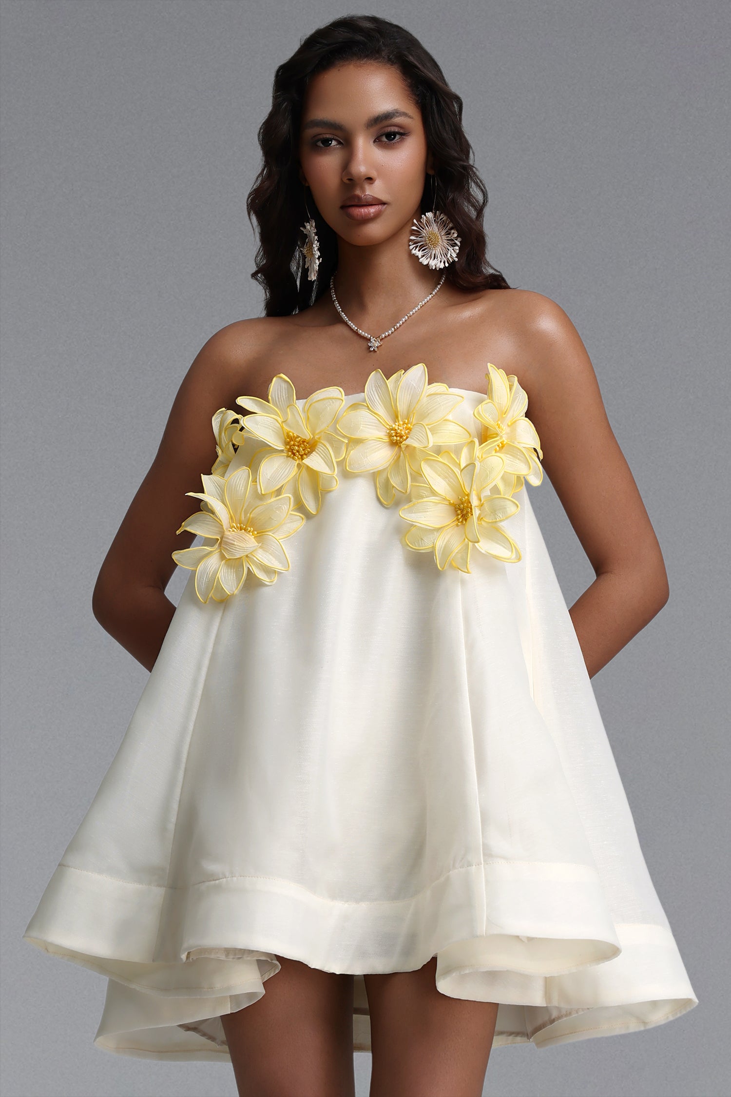 Johe Resort Flowy Sleeveless Floral Organza Mini Dress	