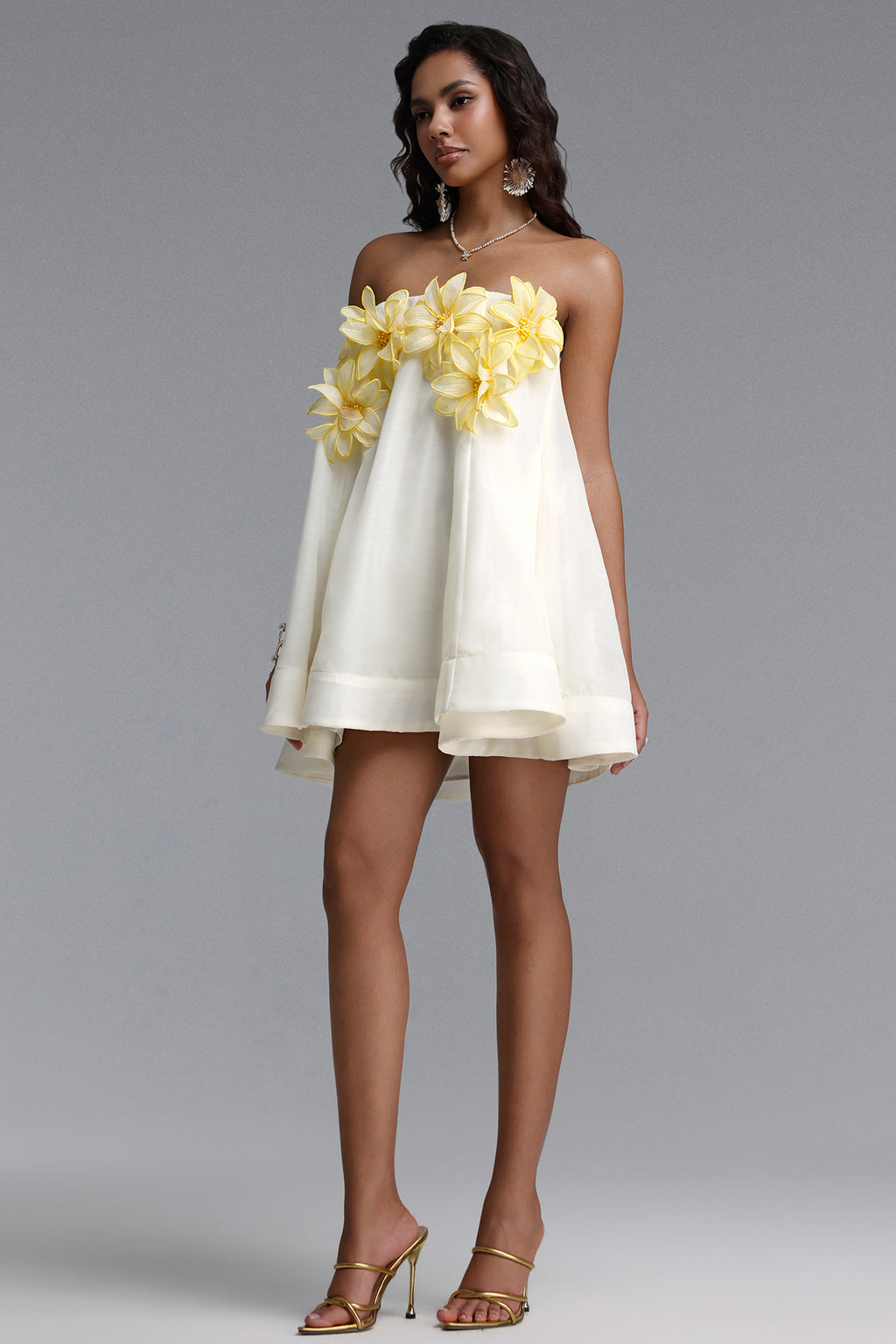 Johe Resort Flowy Sleeveless Floral Organza Mini Dress	
