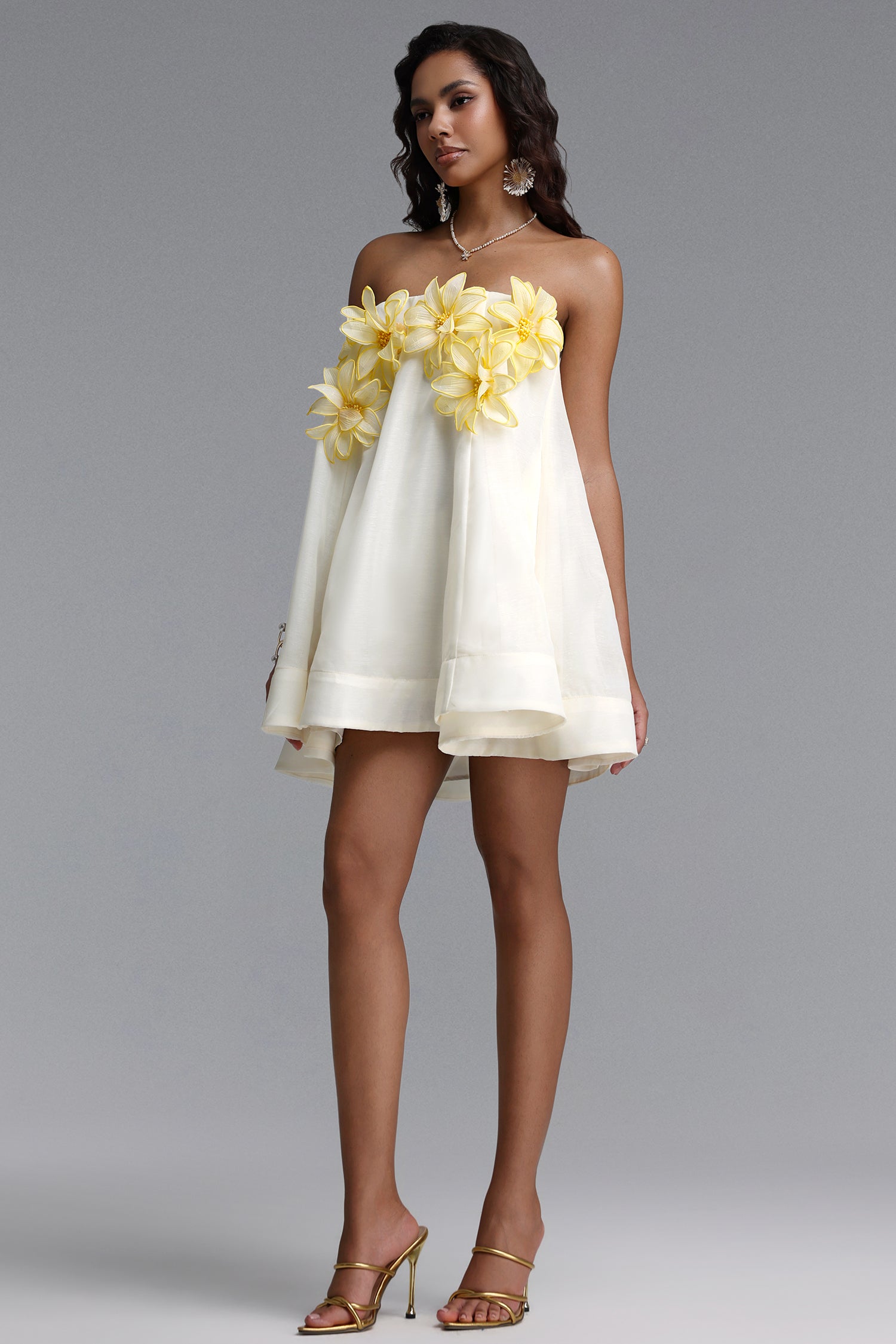 Johe Resort Flowy Sleeveless Floral Organza Mini Dress	