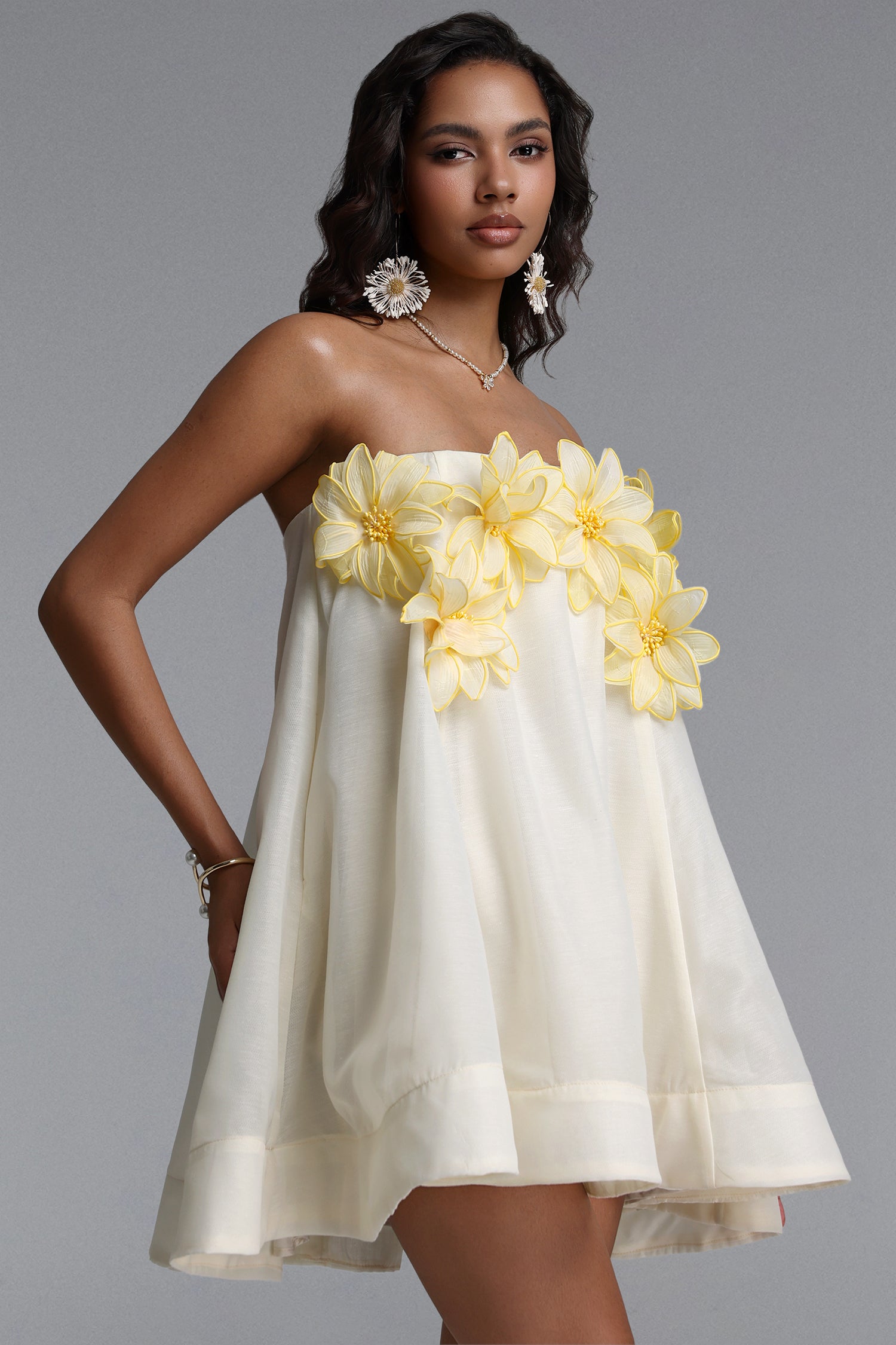 Johe Resort Flowy Sleeveless Floral Organza Mini Dress	