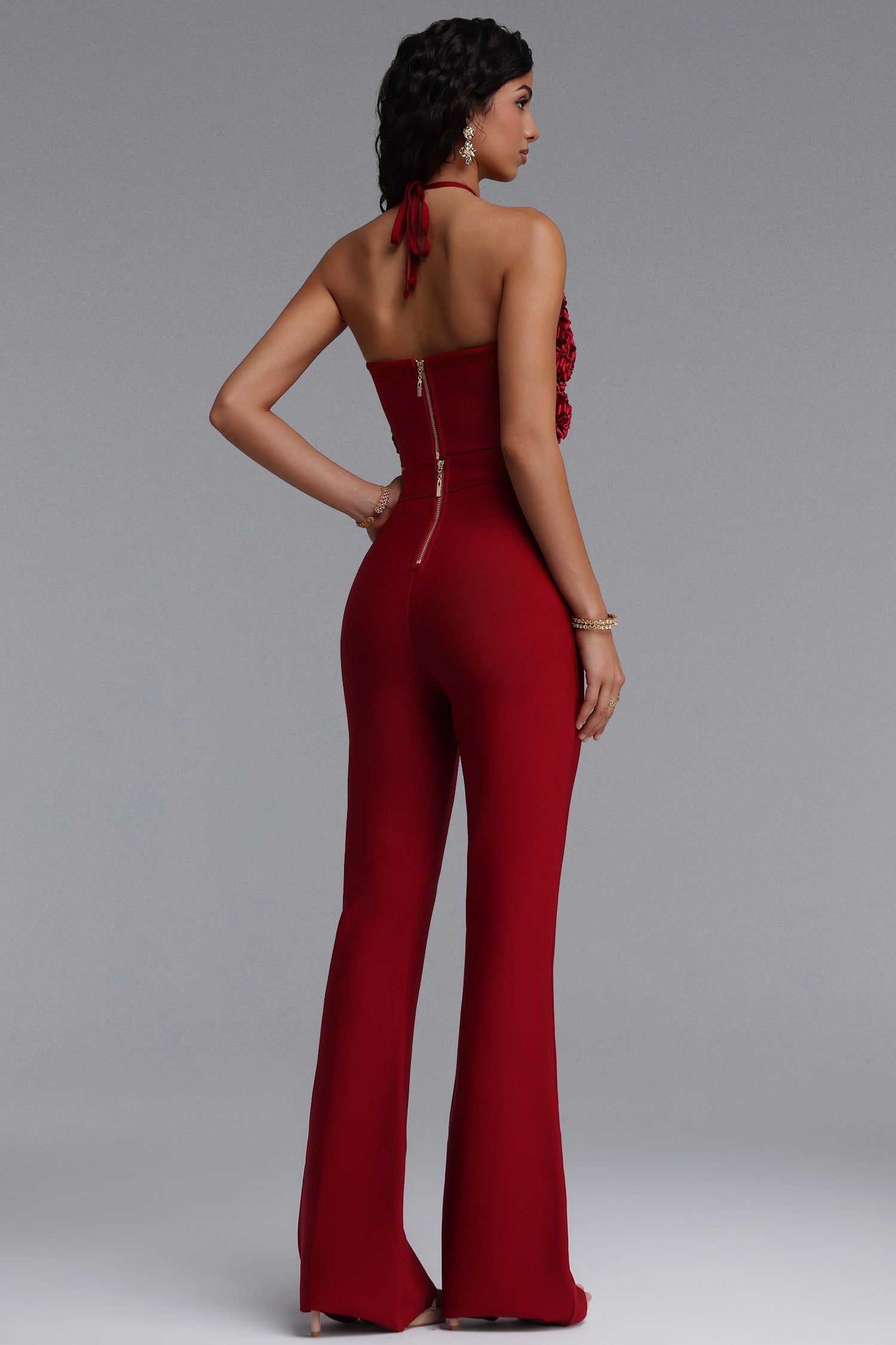 Ferean Stylish Halter Floral Mini Top And Slim Bandage Pants Two-Piece Set	