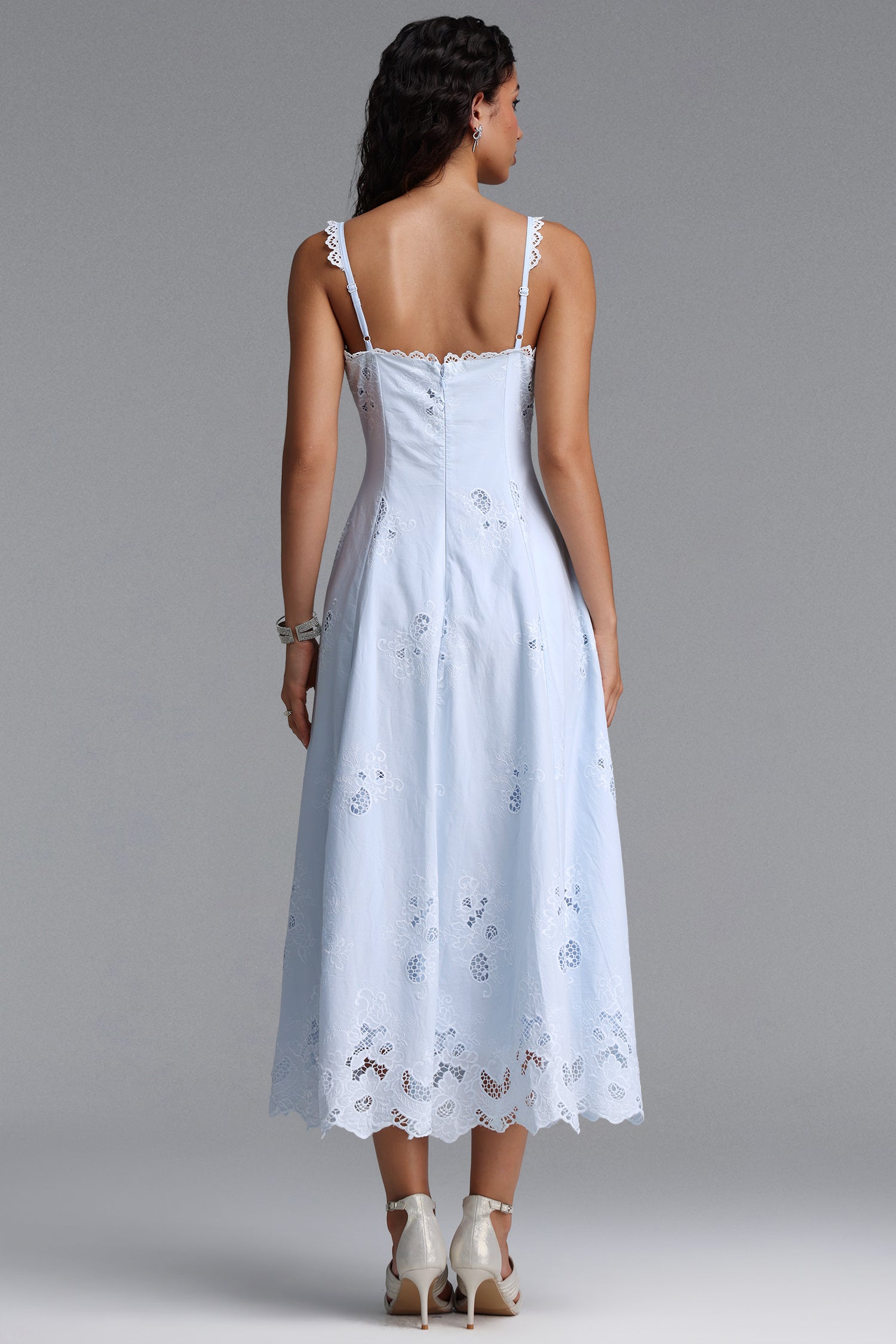 Tatiana Bluebell Cotton Broderie Anglais Midi Sundress	