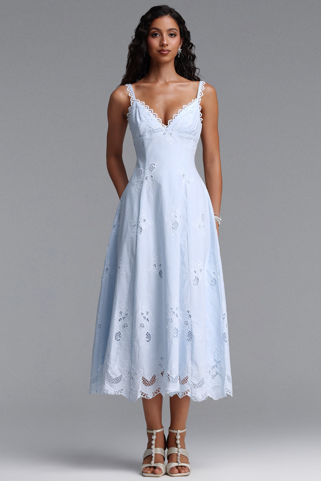 Tatiana Bluebell Cotton Broderie Anglais Midi Sundress	
